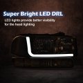 G-plus Led Drl Headlights Compatible With 1999-2007 Gmc Sierra 1500 2001-2007 Hd Bumper Headlamp Smokya Lensa Chrome Housinga
