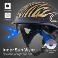 Ilm Half Helmet Open Face Motorcycle Helmets For Moped Cruiser Scooter With Sun Visor Dot Approved Model-210v Golden Medium