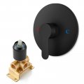 Heyalan Matte Black Single-function Shower Handle Valve Round Wall Mount Faucet Rough-in Brass Bathroom Trim Kit Single Tub 