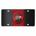 Ipick Image For Dodge Super Bee 3d Logo In Red On Stripe Black Carbon Fiber Look Premium Stainless Steel License Plate Design