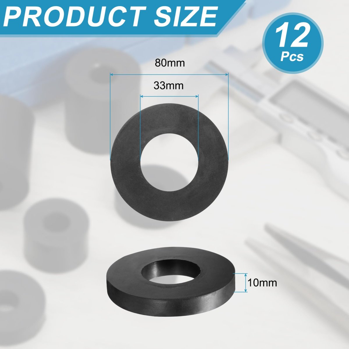 12 Pcs Rubber Spacers 80mm Od X 33mm Id 10mm Height Round Anti Vibration Spacer Bushing