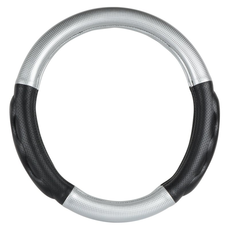 Deluxe Plus Series 18 In Heavy Duty Steering Wheel Cover For Trucks Buses Rvs And Utility Vehicles Silver Carbon Fiber Finish