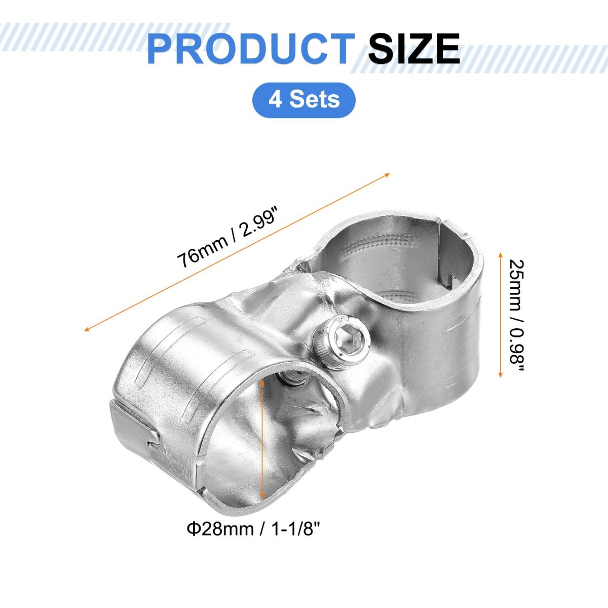 End Rail Clamps 4 Sets For 1 8 In Pipe Chain Link Fence Clamp Fitting With Screws And Nuts Silver 28mm Od 76 X 25mm Size