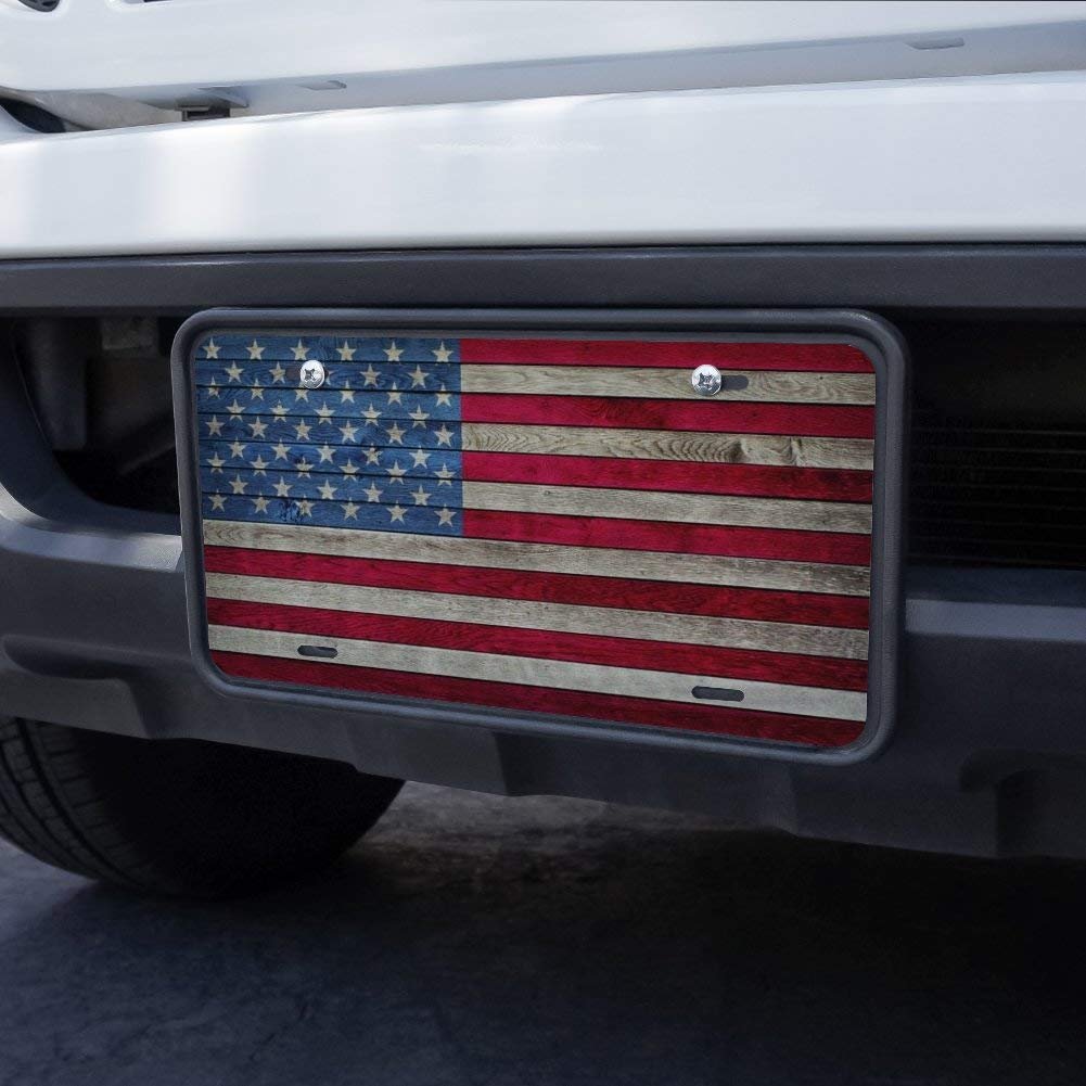 Rustic American Flag Wood Grain Novelty Metal License Plate Durable Uv And Water Resistant Aluminum Vanity Tag 6 In X 12