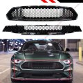 Bullitt Style High Flow Glossy Black Honeycomb Front Bumper Upper Lower Grille Set Compatible With For 2018-2020 Ford Mustang
