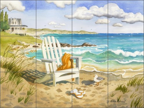 Seascape Beach Ceramic Tile Mural 17 X 12 75 Waiting For You By Robin Altman Kitchen Shower Backsplash