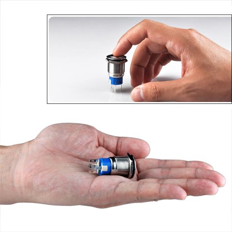 Latching Pushbutton Switch U19c1 Spdt On Off Silver Stainless Steel With Blue Led For 19mm 3 4 In Mounting Hole Ip67 Waterproof