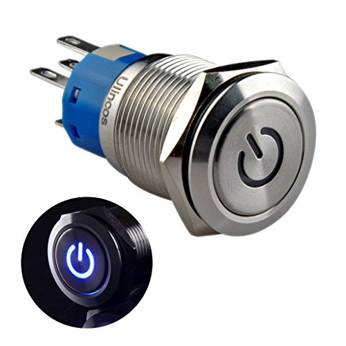 Latching Pushbutton Switch U19c1 Spdt On Off Silver Stainless Steel With Blue Led For 19mm 3 4 In Mounting Hole Ip67 Waterproof
