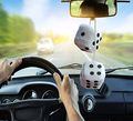 Zento Deals Pair Of Hanging White With Black Dots Fuzzy Dices Nostalgic Retro 