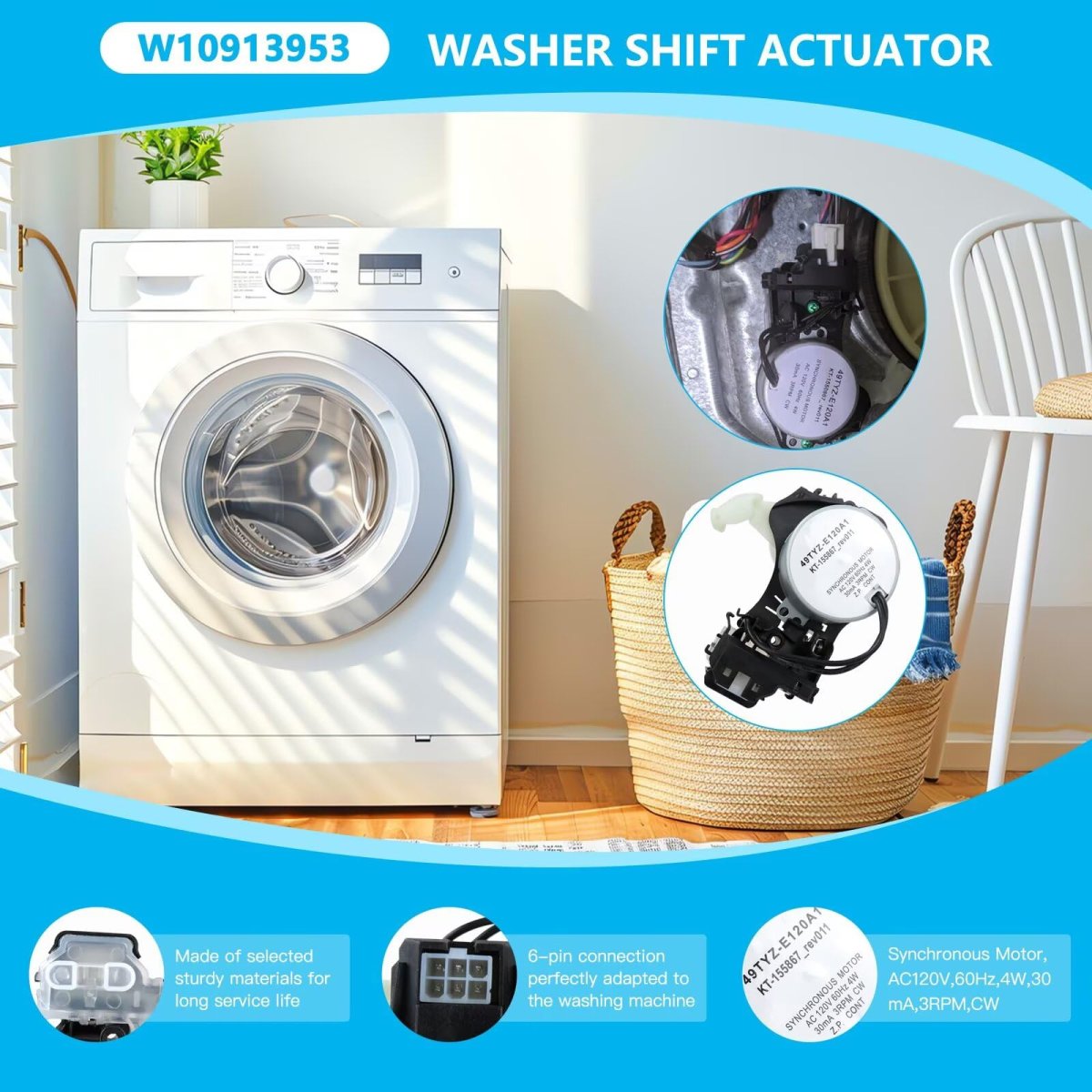W10913953 Washer Shift Actuator W10721967 Pulley Clutch Kit W10006384 Drive Belt For Ken-more 11020362812 11021112020