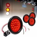 True Mods 4pc 4 Round Red 24 Led Trailer Tail Lights Dot Certified Grommet Plug Included Ip67 Waterproof Turn Stop Brake For Rv 
