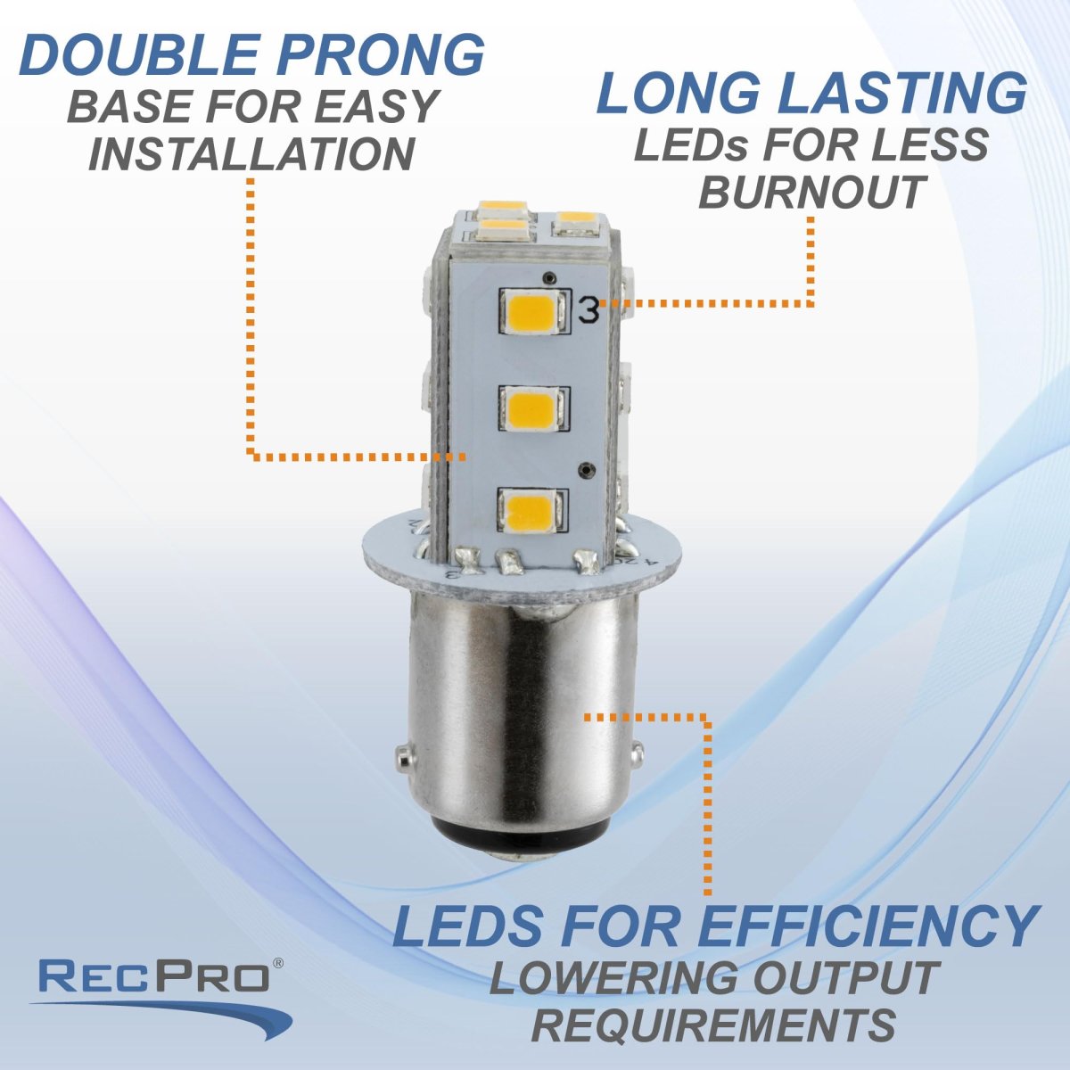 Recpro Rv Double Prong Led Light Bulb 360 Degree Lighting 25 000 Hour Lifespan