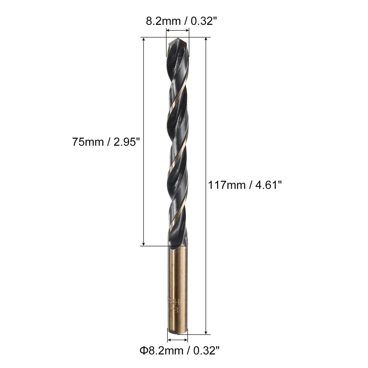 5pcs Straight Shank Twist Drill Bits 8 2mm Gold Titanium Black Nitride Coated High Speed Steel Hss 4341 With For Stainless