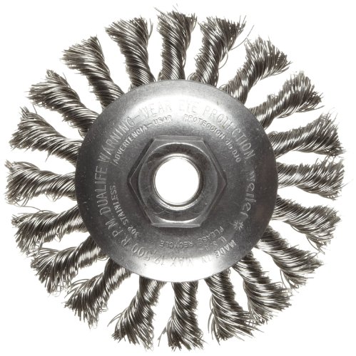 4-1/2 Diameter,3/8 Face Width Made in the USA 0.014 Wire Size Weiler 13466 Dualife 5/8-11 Arbor Knot Wire Bevel Brush 302 Stainless Steel Bristles 