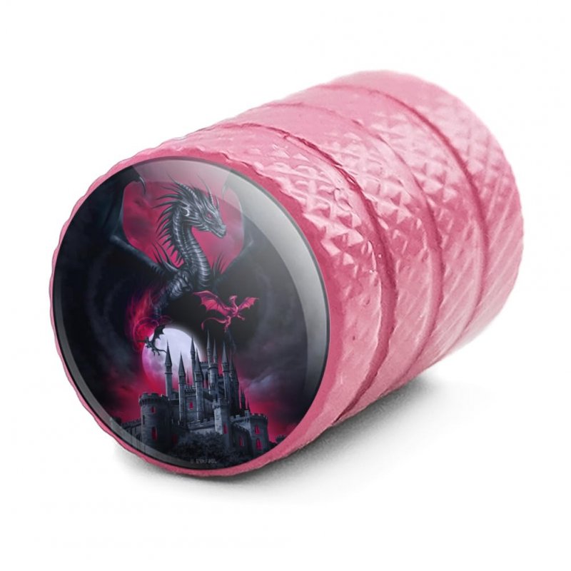 Black Dragon Castle Valve Stem Caps For Tire Rim Wheel Pink Aluminum Air Covers Schrader Type Valves 4 Pieces