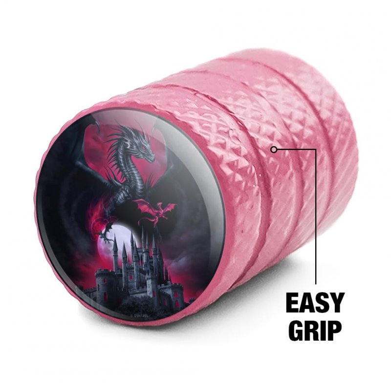 Black Dragon Castle Valve Stem Caps For Tire Rim Wheel Pink Aluminum Air Covers Schrader Type Valves 4 Pieces