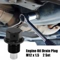X Autohaux 2 Set Mx1 5 Oil Drain Plug Magnetic Aluminum Alloy Sump Nut Bolt With 2 Washer For Car Motorcycle Black