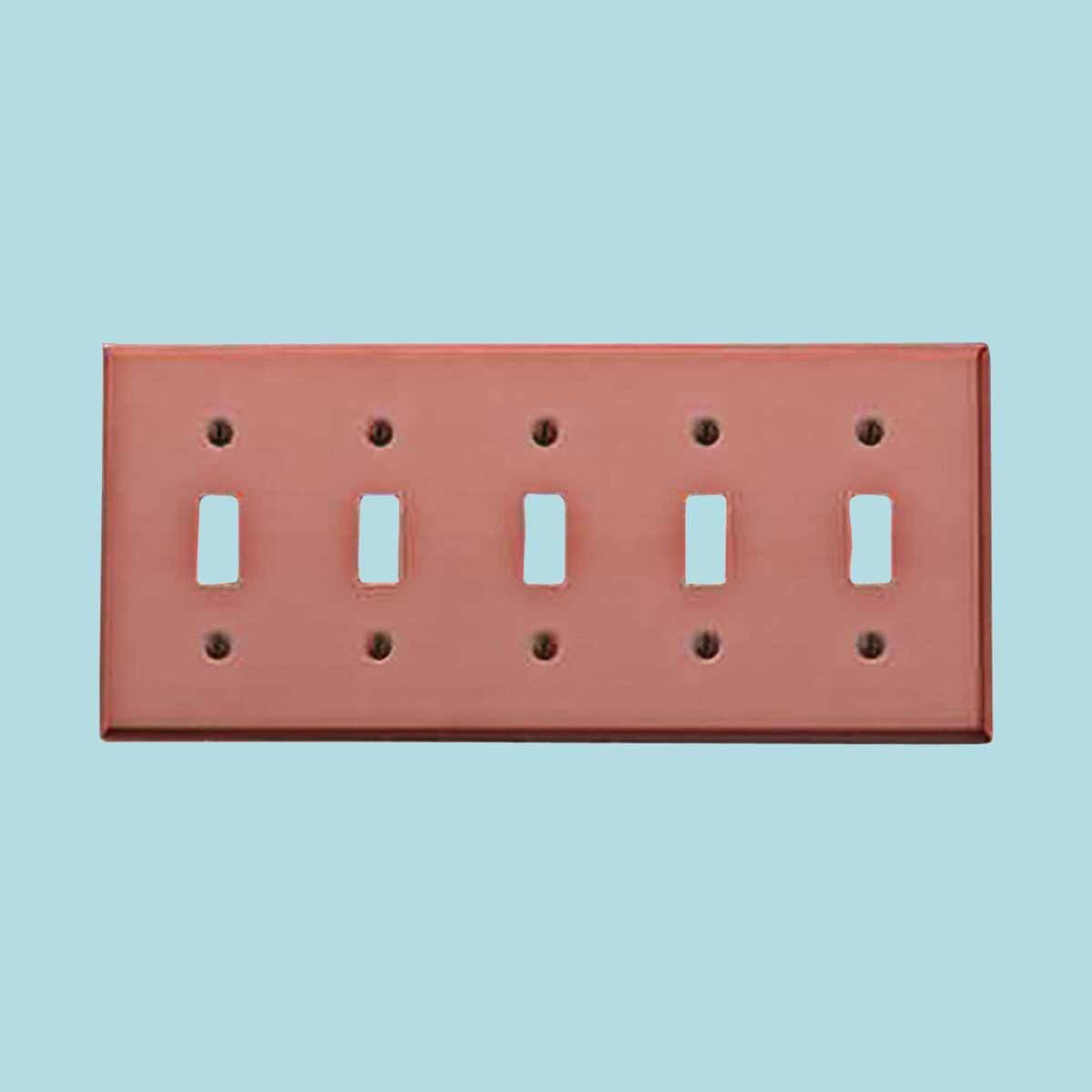 Switchplates Brushed Solid Copper Five Toggle Switch Plate
