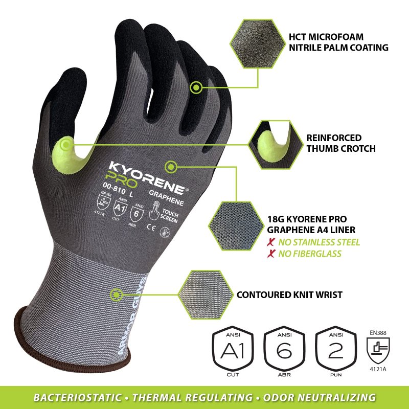 Armor Guys Kyorene Pro 00-810 Graphene Work Gloves Protective Cut-resistant With Micro Foam Nitrile Palm Coating Size S 12 Pack