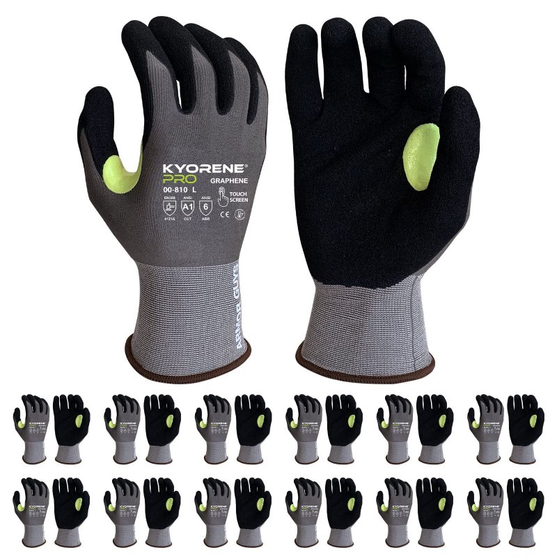 Armor Guys Kyorene Pro 00-810 Graphene Work Gloves Protective Cut-resistant With Micro Foam Nitrile Palm Coating Size S 12 Pack