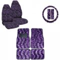 Front Rear Floor Mats High Back Seat Covers Interior Auto Accessories Combo Set 9 Piece Safari Purple Zebra