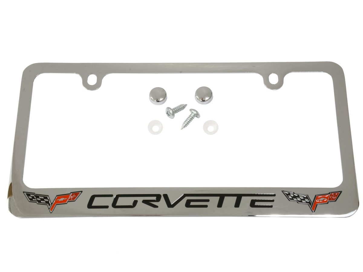 Corvette C6 Logo License Plate Frame Bezel Chrome For 2005 To 2013 Cars