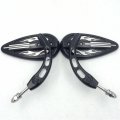 Httmt Mt428-002- Motorcycle Black Flame Groove With Skull Stem Side Mirrors Compatible 1982 And Up Universal To Most H-d Bike