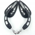 Httmt Mt428-002- Motorcycle Black Flame Groove With Skull Stem Side Mirrors Compatible 1982 And Up Universal To Most H-d Bike