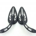 Httmt Mt428-002- Motorcycle Black Flame Groove With Skull Stem Side Mirrors Compatible 1982 And Up Universal To Most H-d Bike