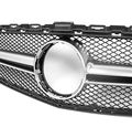Mesh Style Front Upper Hood Grille Silver Chrome Trim For 2015-2016 C-class W205 