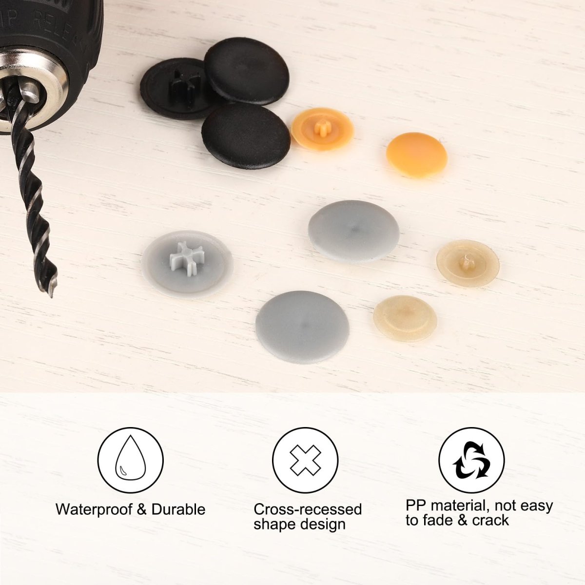 160pcs Screw Cap Covers 17mm Waterproof Plastic Decorative Caps For Phillips Cam Lock Nuts Self-tapping Screws Dark Coffee