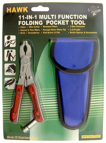 Artesia Tool 11-in-1 Stainless Steel Folding Multi-tool Wood Grain Handles Includes Pliers Wire Cutter Crimper Led Light Knife