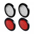 4pcs Red White 4 Round 24-led Running Brake Stop Tail Lights Reverse Backup Sealed Lamps W Grommet Wiring Plug For Car Truck