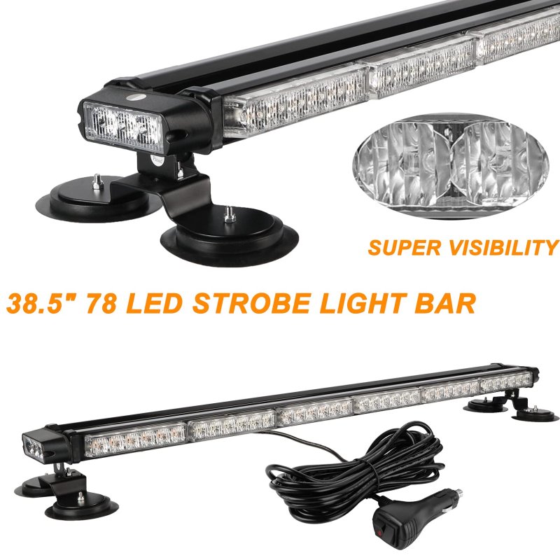 38 5 In Led Strobe Light Bar Amber Emergency Warning Flash With Magnetic Base For Tow Trucks Pickup And Construction Vehicles