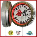 Chevy Corvette Flags 15 Neon Light Clock Sign Red 