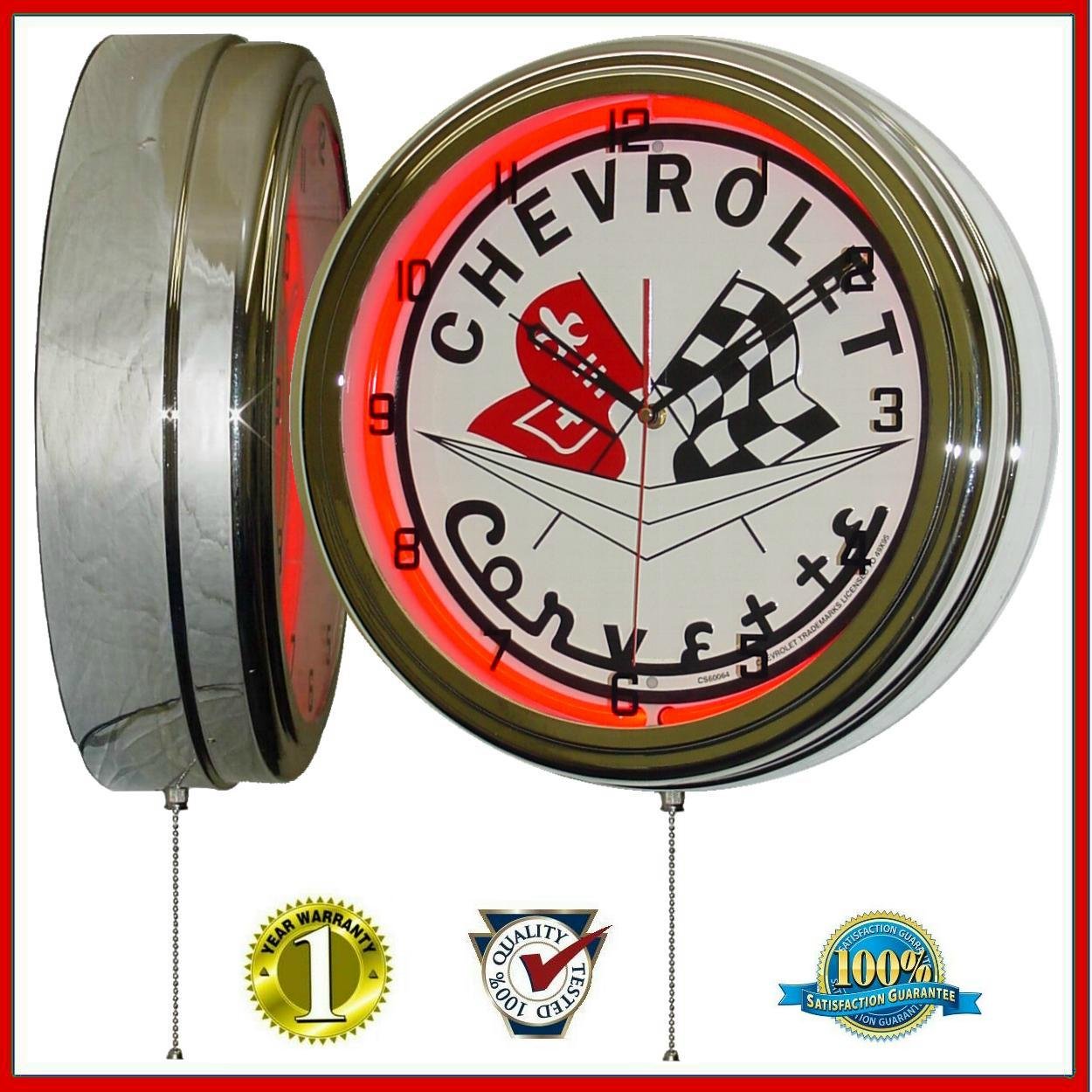 Chevy Corvette Flags 15 Neon Light Clock Sign Red
