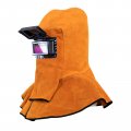 Leather Welding Mask Welder Hood Helmet With Auto Darkening Filter Lens Work Cap Yellow Full Face Neck Shoulder Coverage