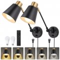Plug In Wall Sconces With Remote Adjustable Colors 2700k-6500k Brightness 10 -100 Wall Lamp Cord Set Of Two Timer Night Light 