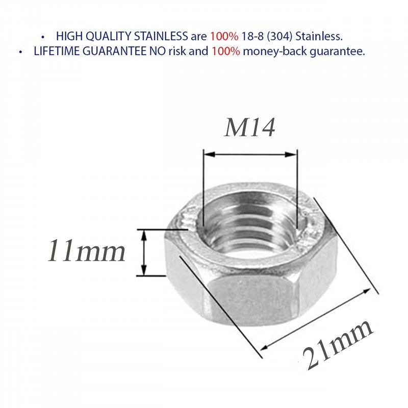 M14 X 1 5mm Class 8 Hex Nut Set 5 Piece Zinc Plated Silver Fasteners For Automotive And High Temperature Applications 21mm