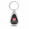 Ipick Image Compatible With Honda In Red Civic Real Black Carbon Fiber Chrome Metal Teardrop Key Chain