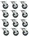 12 Pk 2 Swivel Caster With Brake Wheels Hard Rubber Base Top Plate Bearing 