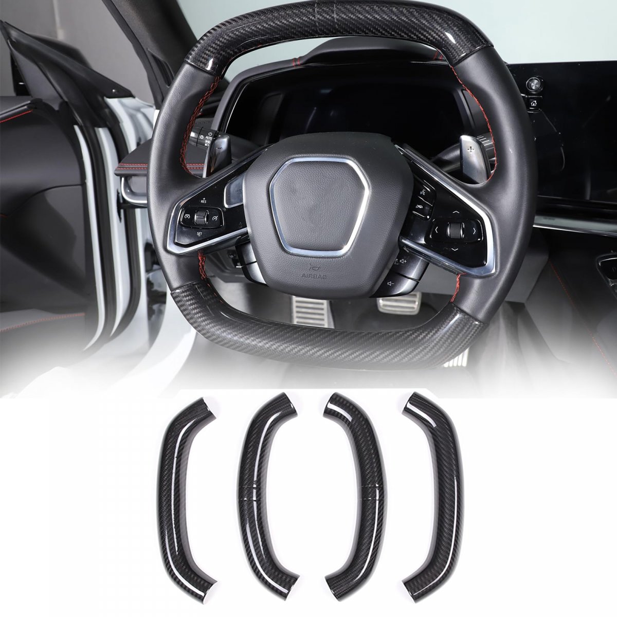 Steering Wheel Cover Trim For Chevrolet Corvette C8 2020-2023 100 Real Carbon Fiber 4pcs Steering Circle Round Interior