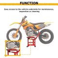 Motorcycle Jack Stand 330 Lbs Capacity Dirt Bike Lift Adjustable Height Hoist Table Steel Powder Coated Red