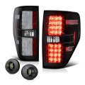 Black Housing Premium Led Tail Light Full-led License Plate Lamp Assembly Replacement Bundle For 2009-2014 Ford F150 Pickup 