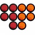 10 Pack 2 5 In Round Led Clearance Side Marker Lights Amber And Red 13 Diodes Waterproof 12v Kit With Grommets Pigtails For 