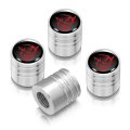 Dodge Demon Red Logo In Black On Shining Silver Cylinder-style Premium Anodized Aluminum Tire Valve Stem Caps Set Of 4 