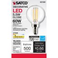 Satco 5 5-watt Led E12 Light Bulbs 2700k 15000 Hour Rating Dimmable 6 Pack