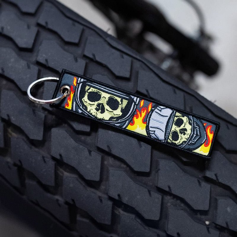 Skull Rider Keychain For Motorcycles Scooters And Cars Scratch Resistant Fabric Tag With 2 Key Rings 5 12 In Length
