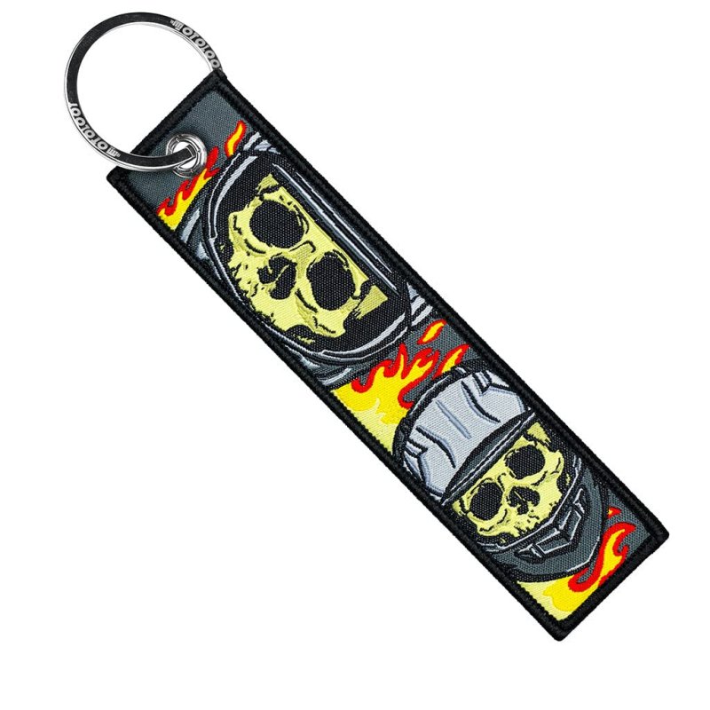 Skull Rider Keychain For Motorcycles Scooters And Cars Scratch Resistant Fabric Tag With 2 Key Rings 5 12 In Length