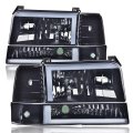 Led Headlight Assembly W Corner Signal Bumper Lamps For 1992-1996 Ford F150 Bronco 92-96 F250 F350 Headlamps Smoke Lens Black